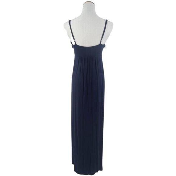 Navy Blue Boho Ruffle Hem Empire Waist Maxi Dress • Cottagecore Coquette Boho S - Picture 12 of 16